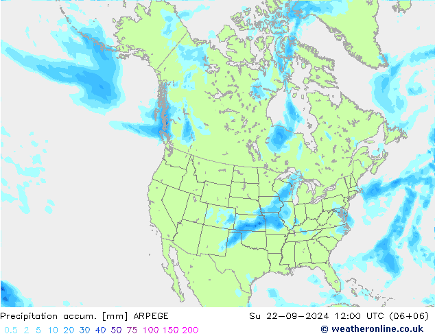 Precipitation accum. ARPEGE 星期日 22.09.2024 12 UTC