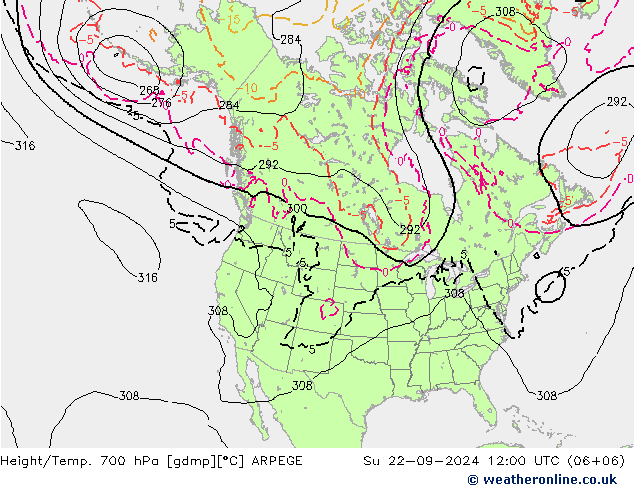 Geop./Temp. 700 hPa ARPEGE dom 22.09.2024 12 UTC