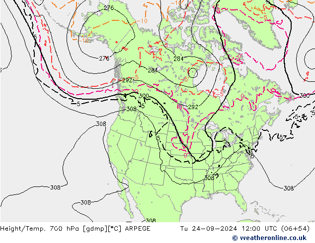 Height/Temp. 700 hPa ARPEGE Tu 24.09.2024 12 UTC