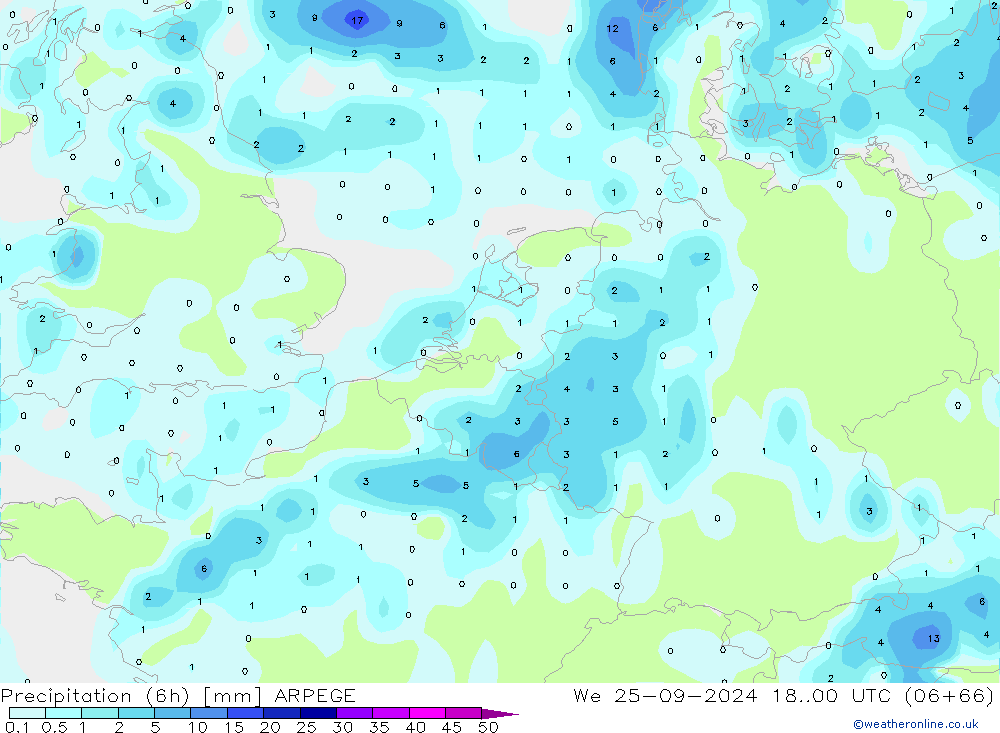 Precipitação (6h) ARPEGE Qua 25.09.2024 00 UTC