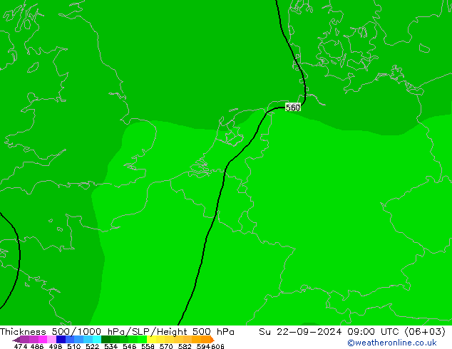 Thck 500-1000гПа ARPEGE Вс 22.09.2024 09 UTC