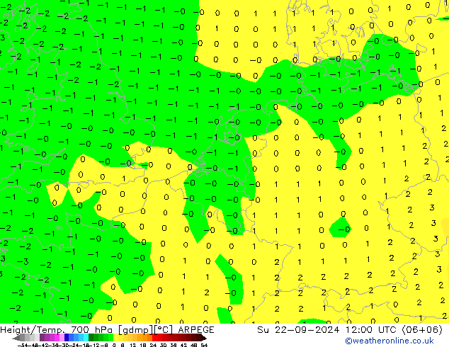 Height/Temp. 700 hPa ARPEGE 星期日 22.09.2024 12 UTC