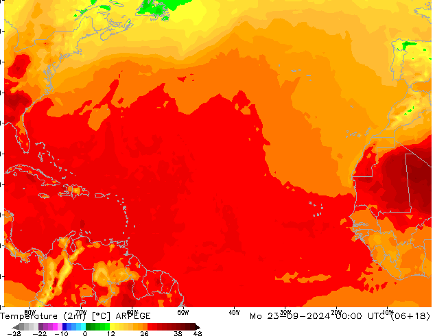 Temperature (2m) ARPEGE Po 23.09.2024 00 UTC