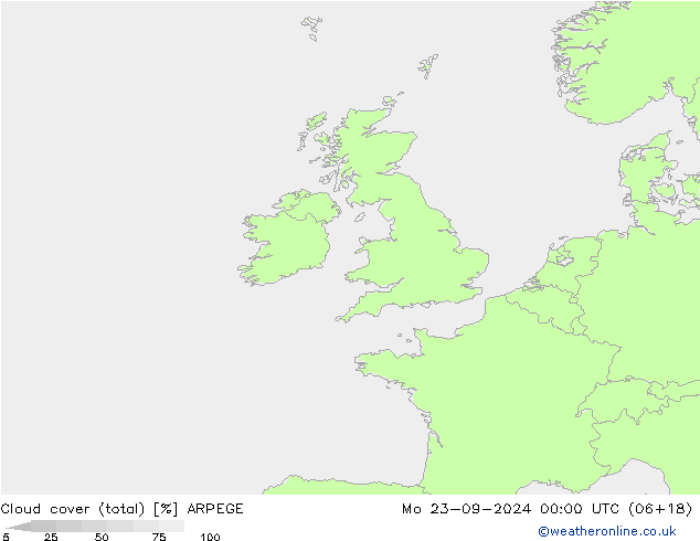 Bewolking (Totaal) ARPEGE ma 23.09.2024 00 UTC