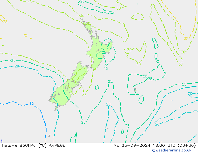 Theta-e 850hPa ARPEGE ma 23.09.2024 18 UTC