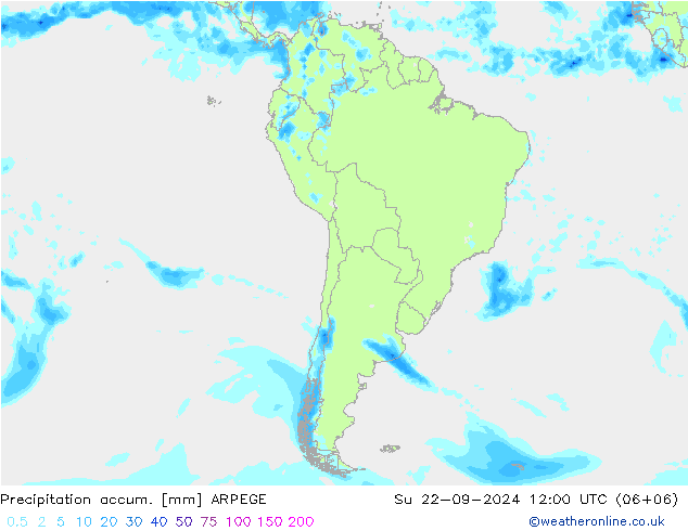 Precipitation accum. ARPEGE Su 22.09.2024 12 UTC