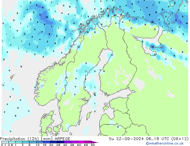 降水量 (12h) ARPEGE 星期日 22.09.2024 18 UTC