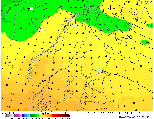 Height/Temp. 925 hPa ARPEGE So 22.09.2024 18 UTC