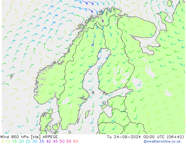 Rüzgar 850 hPa ARPEGE Sa 24.09.2024 00 UTC