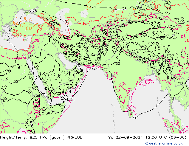 Height/Temp. 925 гПа ARPEGE Вс 22.09.2024 12 UTC