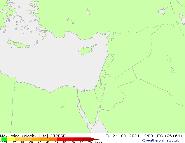 Max. wind velocity ARPEGE Tu 24.09.2024 12 UTC