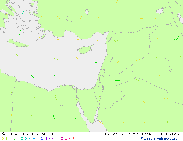 Vento 850 hPa ARPEGE lun 23.09.2024 12 UTC