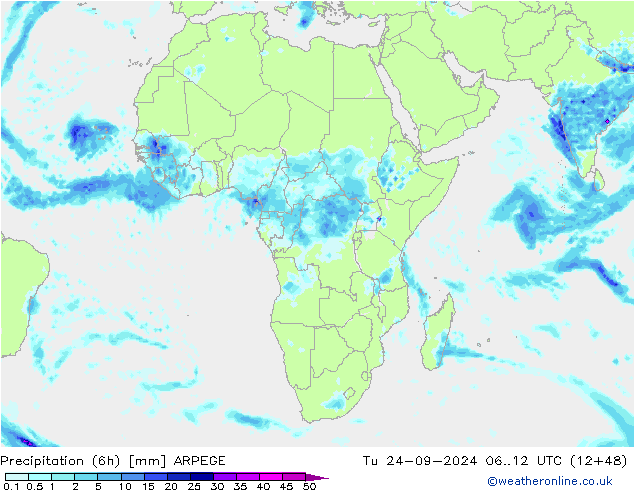 Yağış (6h) ARPEGE Sa 24.09.2024 12 UTC