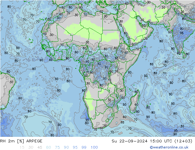 RH 2m ARPEGE nie. 22.09.2024 15 UTC