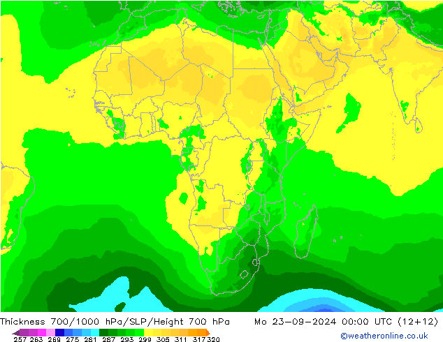 700-1000 hPa Kalınlığı ARPEGE Pzt 23.09.2024 00 UTC