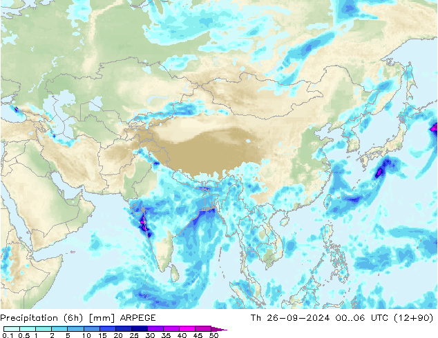 Precipitazione (6h) ARPEGE gio 26.09.2024 06 UTC