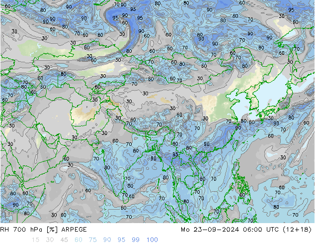 RH 700 hPa ARPEGE Seg 23.09.2024 06 UTC