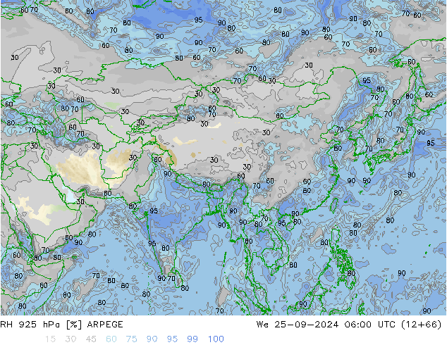 925 hPa Nispi Nem ARPEGE Çar 25.09.2024 06 UTC