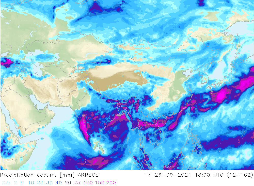 Precipitation accum. ARPEGE Th 26.09.2024 18 UTC