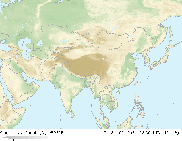 Cloud cover (total) ARPEGE Út 24.09.2024 12 UTC