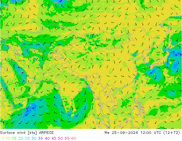 Surface wind ARPEGE St 25.09.2024 12 UTC