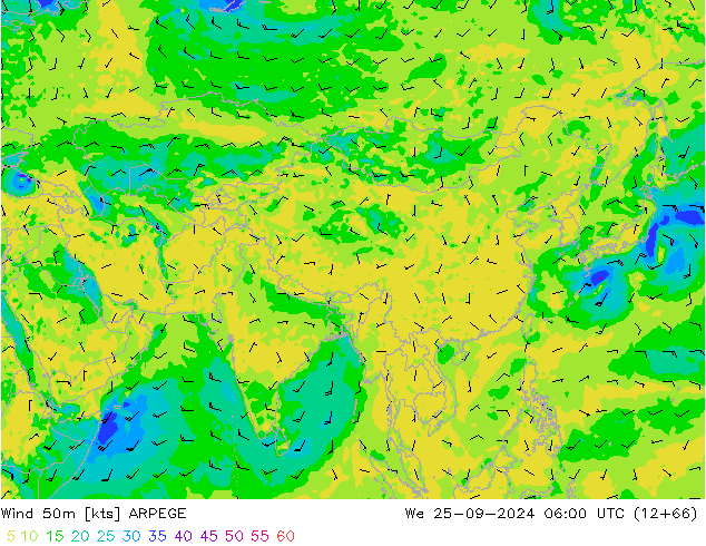 Wind 50m ARPEGE St 25.09.2024 06 UTC