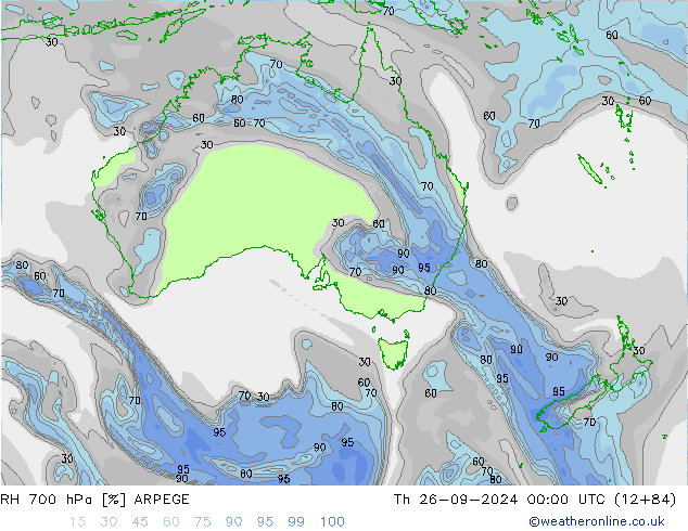 RH 700 гПа ARPEGE чт 26.09.2024 00 UTC