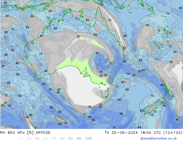 850 hPa Nispi Nem ARPEGE Per 26.09.2024 18 UTC