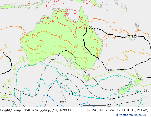 Height/Temp. 850 hPa ARPEGE Di 24.09.2024 06 UTC