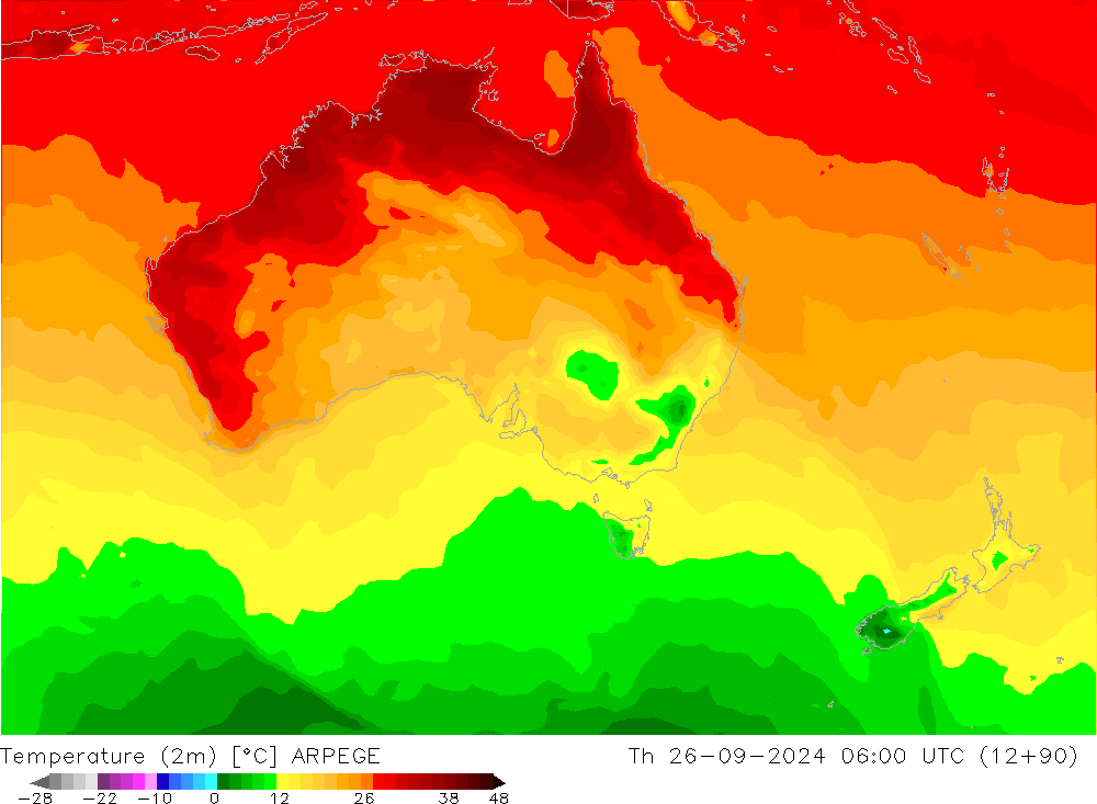 Temperature (2m) ARPEGE Čt 26.09.2024 06 UTC