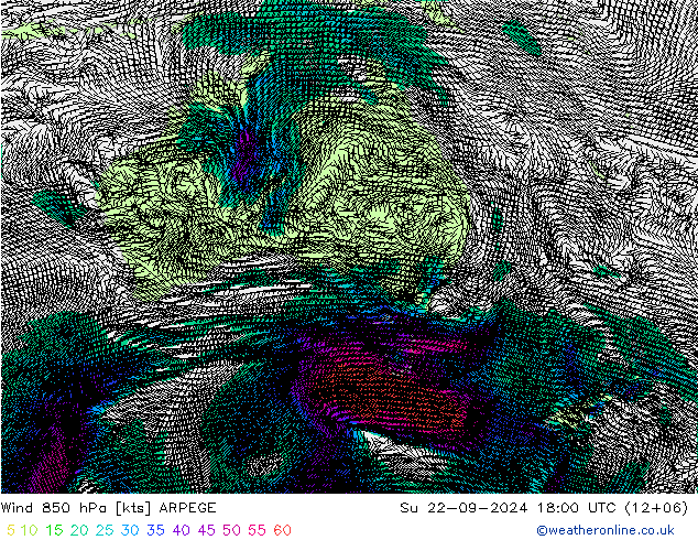 Viento 850 hPa ARPEGE dom 22.09.2024 18 UTC