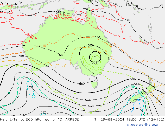 Geop./Temp. 500 hPa ARPEGE jue 26.09.2024 18 UTC