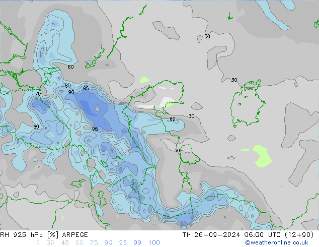 RH 925 hPa ARPEGE  26.09.2024 06 UTC