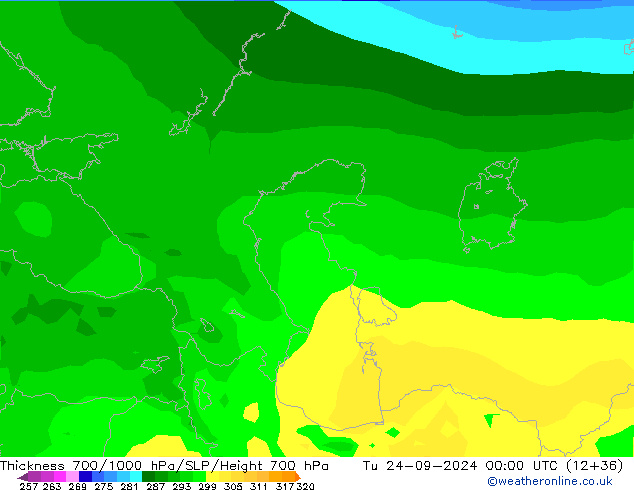 Thck 700-1000 hPa ARPEGE  24.09.2024 00 UTC