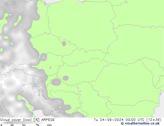 Bulutlar (düşük) ARPEGE Sa 24.09.2024 00 UTC