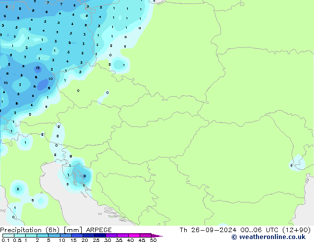 Précipitation (6h) ARPEGE jeu 26.09.2024 06 UTC