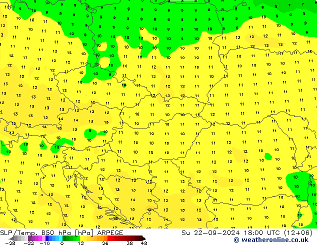 SLP/Temp. 850 hPa ARPEGE zo 22.09.2024 18 UTC