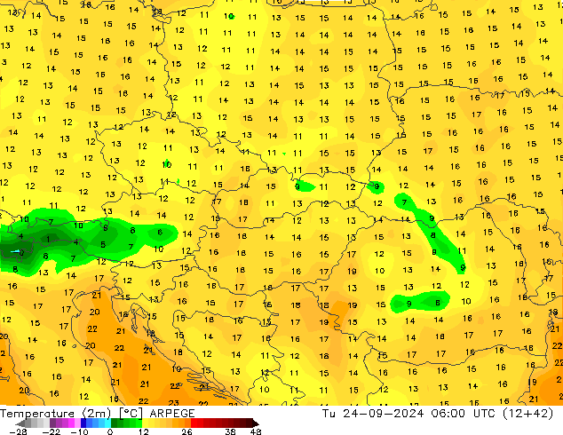 Sıcaklık Haritası (2m) ARPEGE Sa 24.09.2024 06 UTC