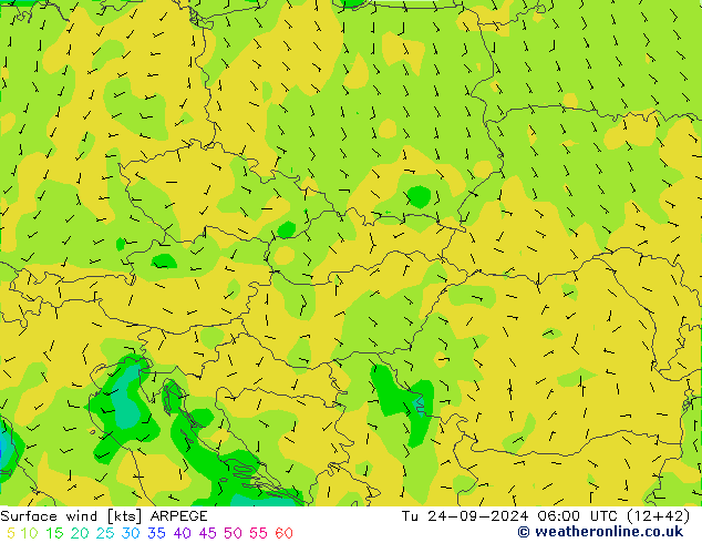 Viento 10 m ARPEGE mar 24.09.2024 06 UTC