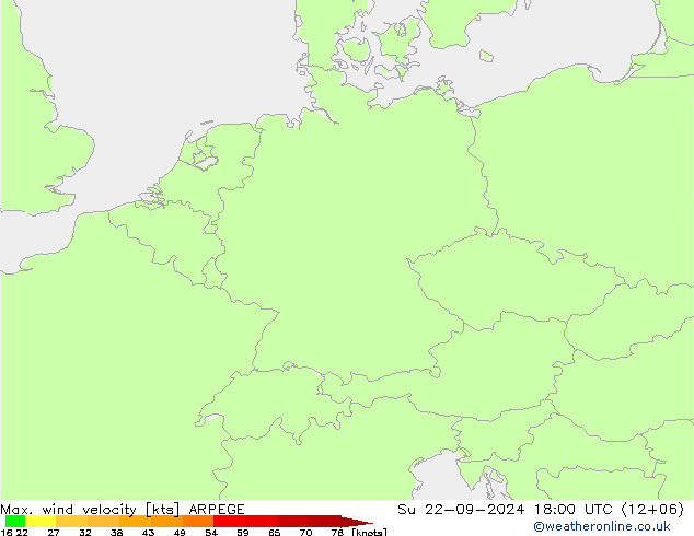 Max. wind velocity ARPEGE Su 22.09.2024 18 UTC