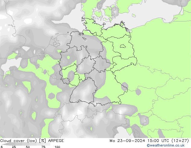 Wolken (tief) ARPEGE Mo 23.09.2024 15 UTC