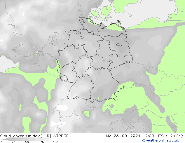 Wolken (mittel) ARPEGE Mo 23.09.2024 12 UTC