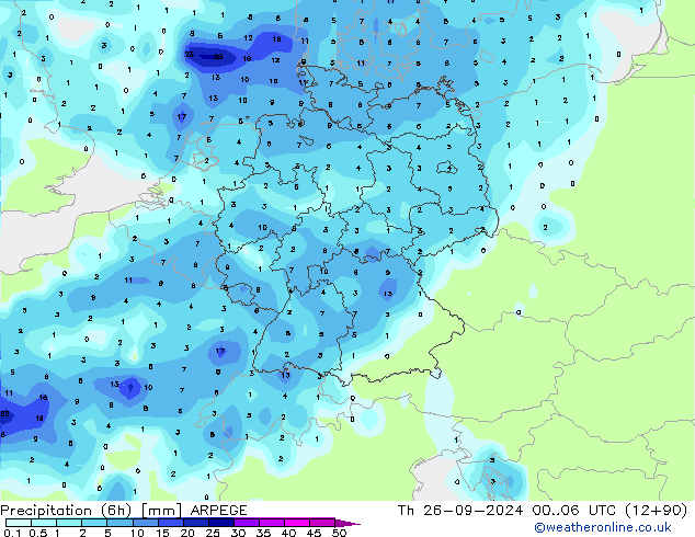 Precipitation (6h) ARPEGE Th 26.09.2024 06 UTC