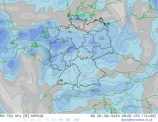 RH 700 hPa ARPEGE St 25.09.2024 06 UTC