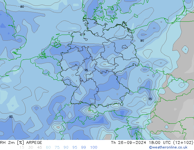 RH 2m ARPEGE czw. 26.09.2024 18 UTC