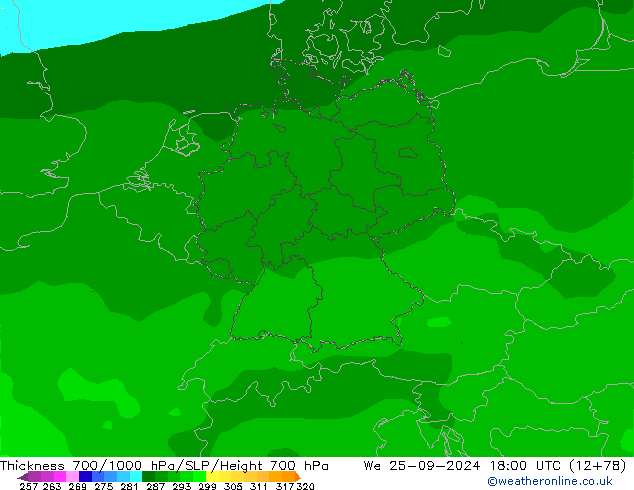 Thck 700-1000 hPa ARPEGE We 25.09.2024 18 UTC