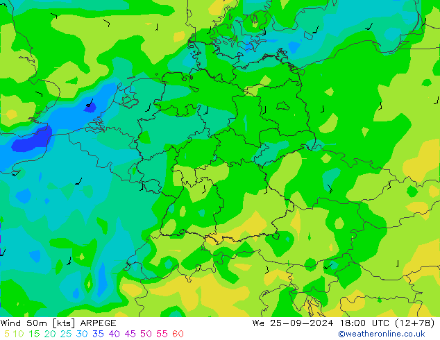 Wind 50m ARPEGE We 25.09.2024 18 UTC