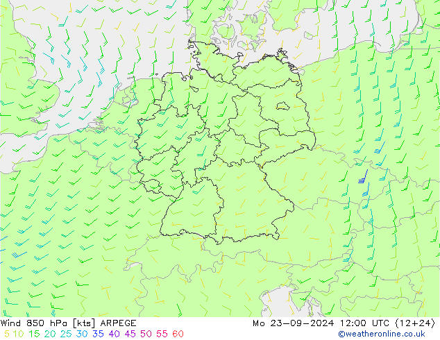 Wind 850 hPa ARPEGE Mo 23.09.2024 12 UTC