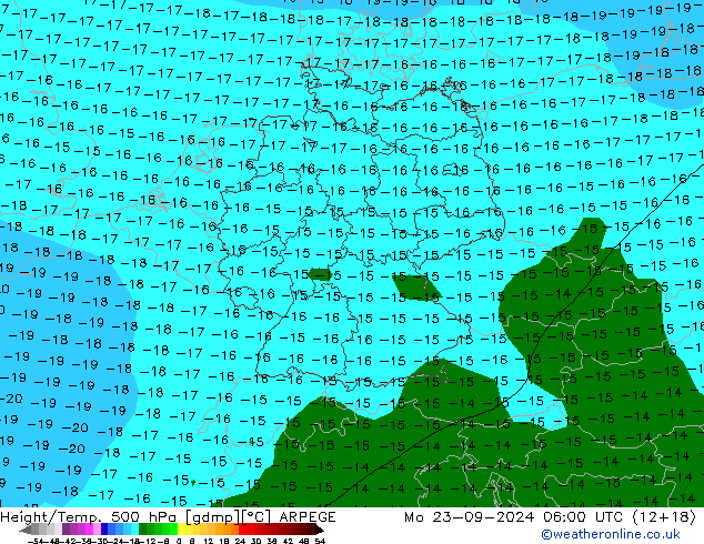 Height/Temp. 500 hPa ARPEGE Mo 23.09.2024 06 UTC