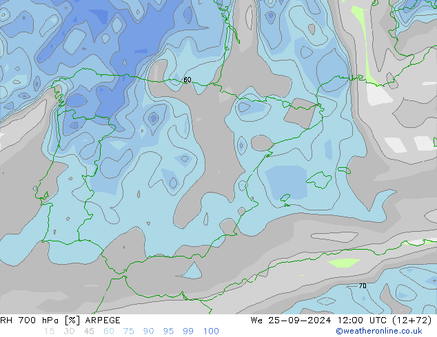 RH 700 hPa ARPEGE We 25.09.2024 12 UTC